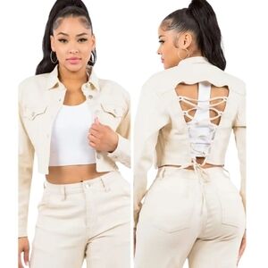 Lone Star Cream Cropped Jacket with Lace-Up Back Size M Medium NWT
